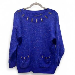 Vintage purple tweed knit crewneck sweater